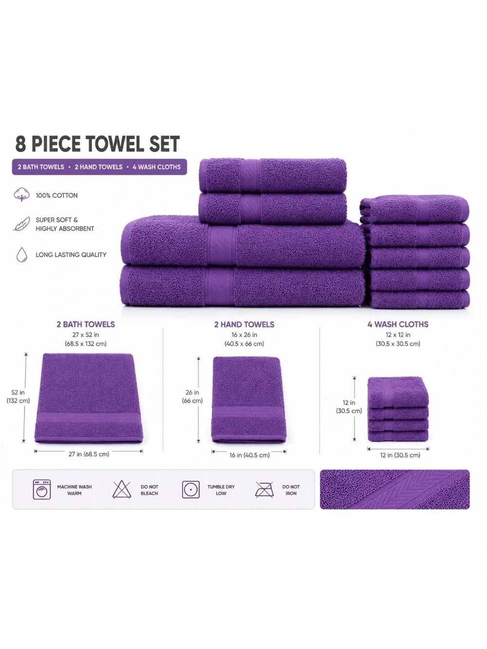 Plush Purple 8-Piece Towel Set - Brand